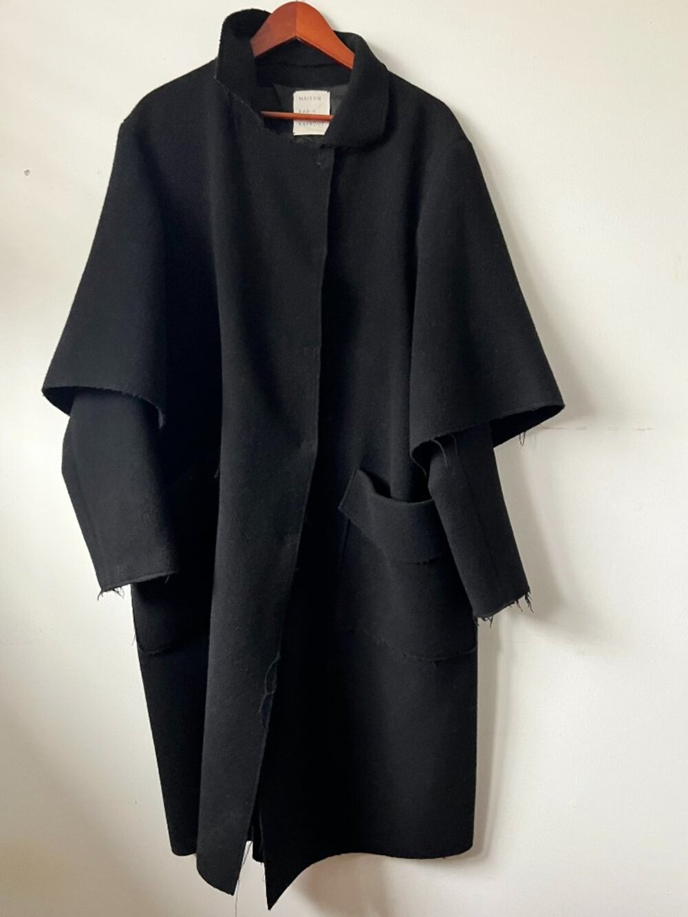 Maison Rabih Kayrouz Black 100% Virgin Wool Cocoon Cape Effect Overcoat Large